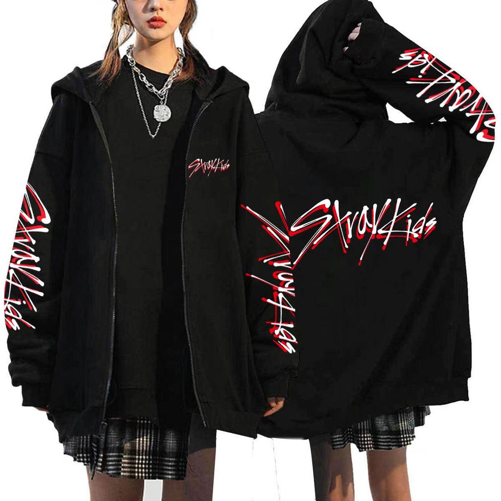 Худи оверсайз на молнии с принтом Stray Kids Харадзюку