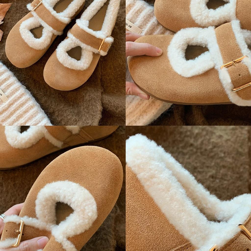 Коровья кожа~ виноградный ма тот же круглый носок с маленьким низким каблуком легкий рот хлопковые туфли пушистые и бархатные туфли Мэри Джейн женские зимние