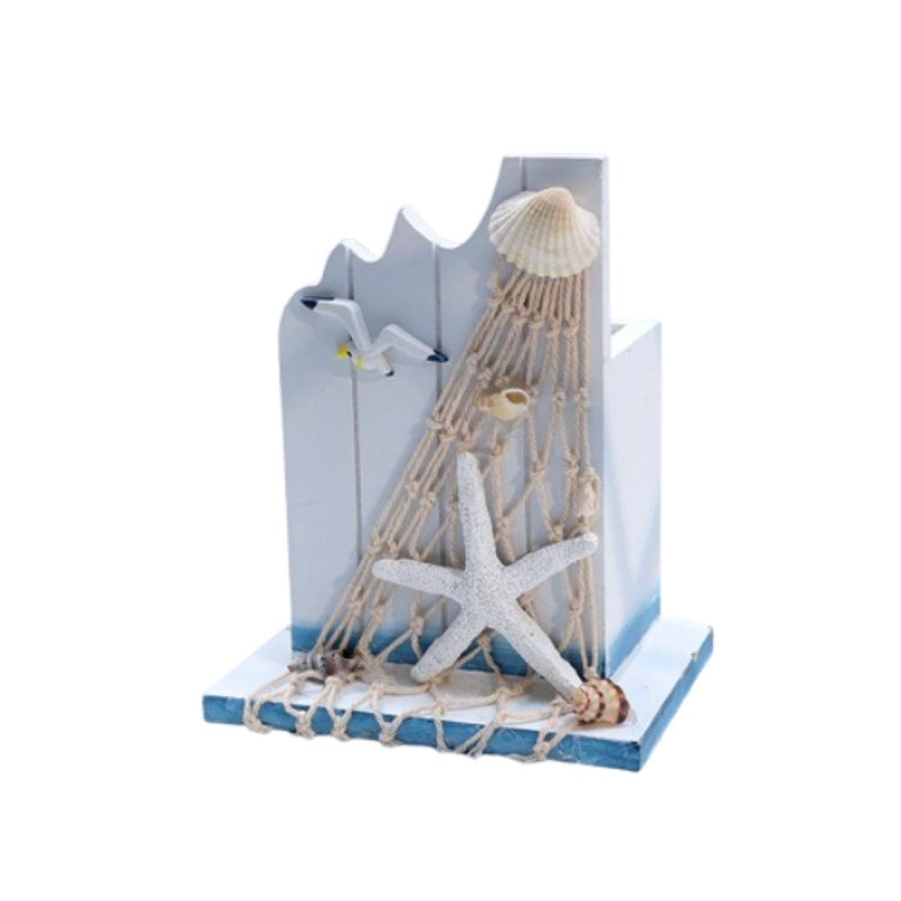 Large Capacity Wooden Pen Holder Ocean Style Pen Container  Office Desktop Decoration