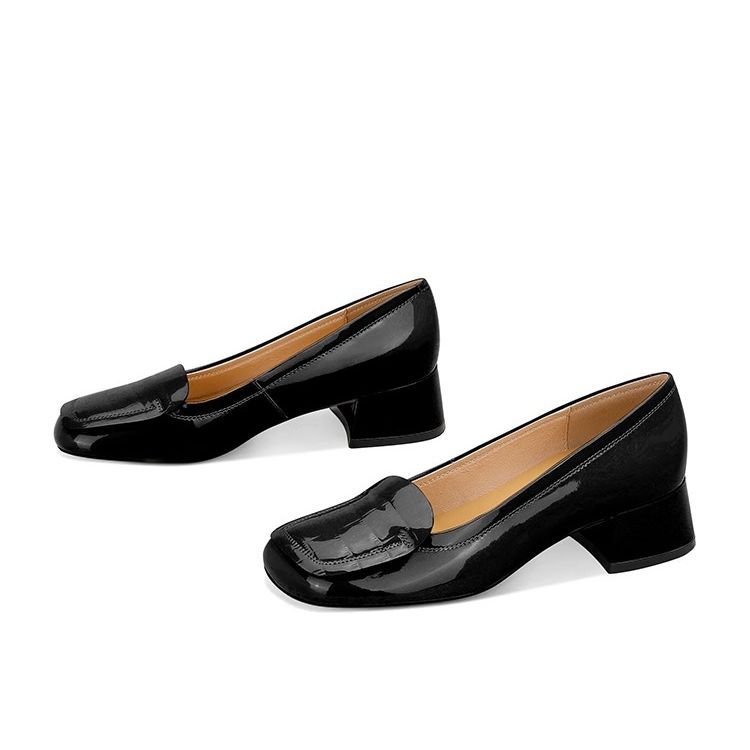 2025 осень новые туфли на одной педали женские одинарные туфли квадратный носок маленькие кожаные туфли толстый каблук женские туфли универсальные туфли с неглубоким вырезом
