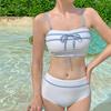 New Sweet Girl Bow Tube Top Gathering High Waist Split Swimsuit Girl Simple Belly Conservative Hot Spring Bikini