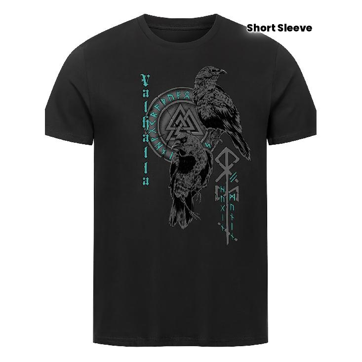 Men's Viking Graphic T-Shirt Short Sleeve Crew Neck Soft Cotton Blend with Raven Norse Runes Valkyrie Design for Casual Wear