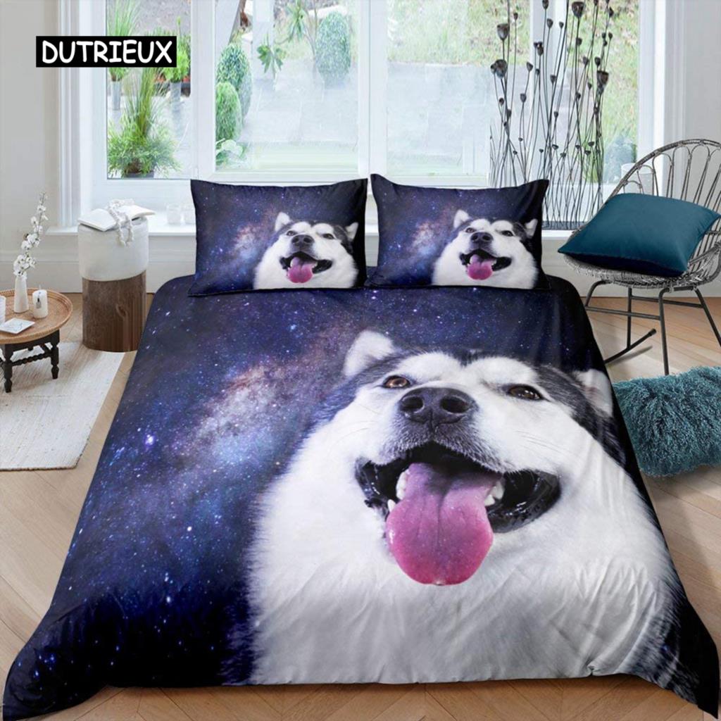 Пододеяльник с изображением хаски, щенка, питомца, цветка, джунглей, природного пейзажа, милого животного, комплект постельного белья из полиэстера, двуспальный королевский пододеяльник