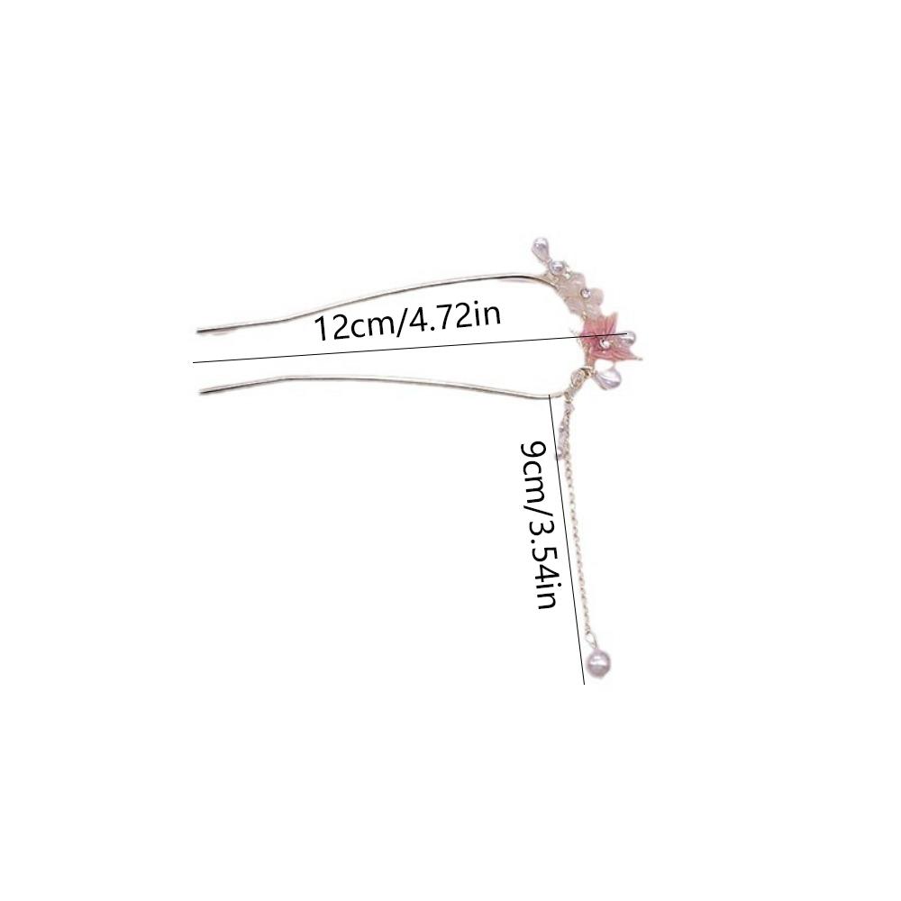 Fashion Metal Flower and ButterflyTassel Hair Stick Women Chinese Style U-shaped Hanfu Hairpin Headwear Jewelry Hair Accessories