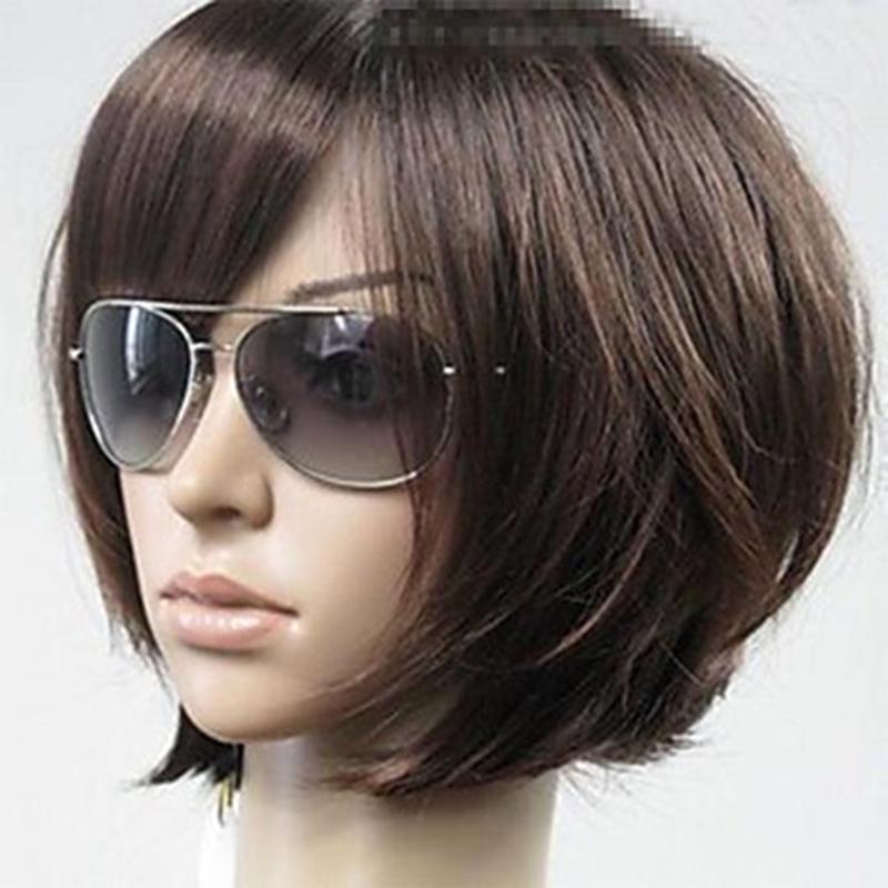 HAIRJOY Синтетические волосы Женские Короткие Прямые Коричневые Парики С челкой набок
