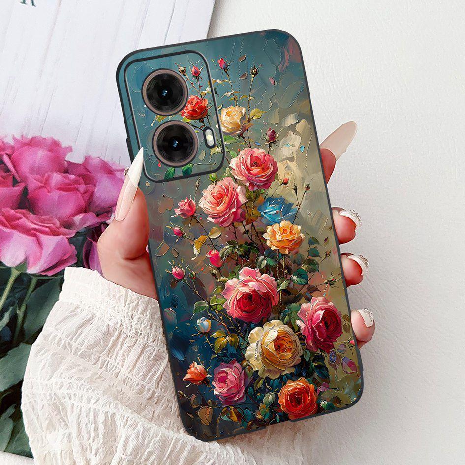 Чехол для Motorola Moto G35 Cover XT2433-5 Популярный Цветочный Рисунок Мягкий Силикон Ударопрочный Coque для Moto G55 G75 G85 5G TPU Capa
