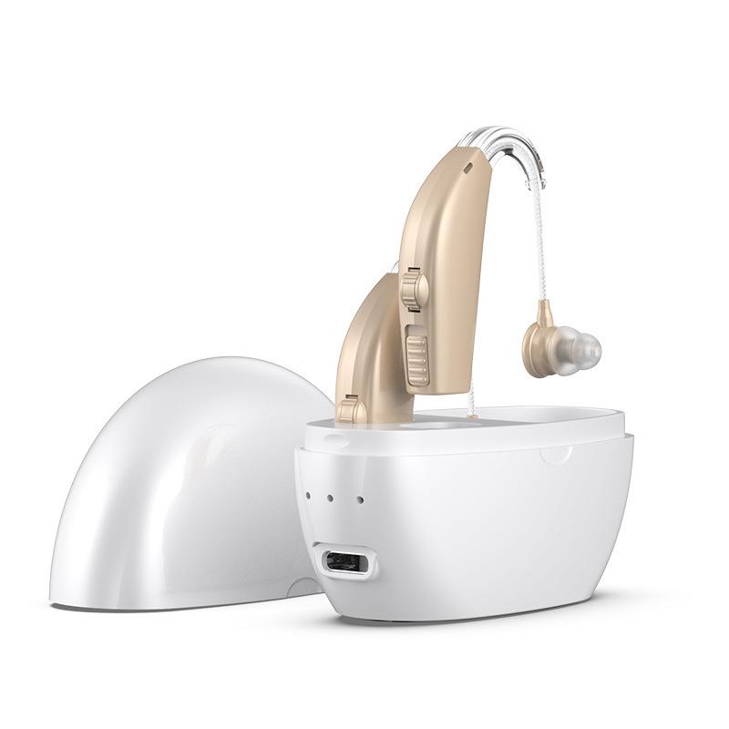 Rechargeable Behind-the-Ear Hearing Aid with Charging Case & Accessories for Seniors.