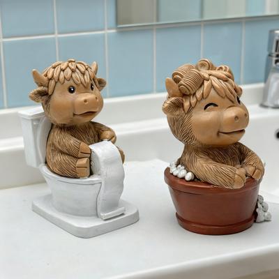 Статуэтка из смолы «Хайлендский скот», держащая рулон туалетной бумаги, для ванной, украшение для дома, офиса, десктопа