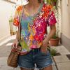 Fashionable Casual Women's Clothing with Colorful Patterns 3D Printed V-neck T-shirt Loose Women's Short Sleeved Shirt