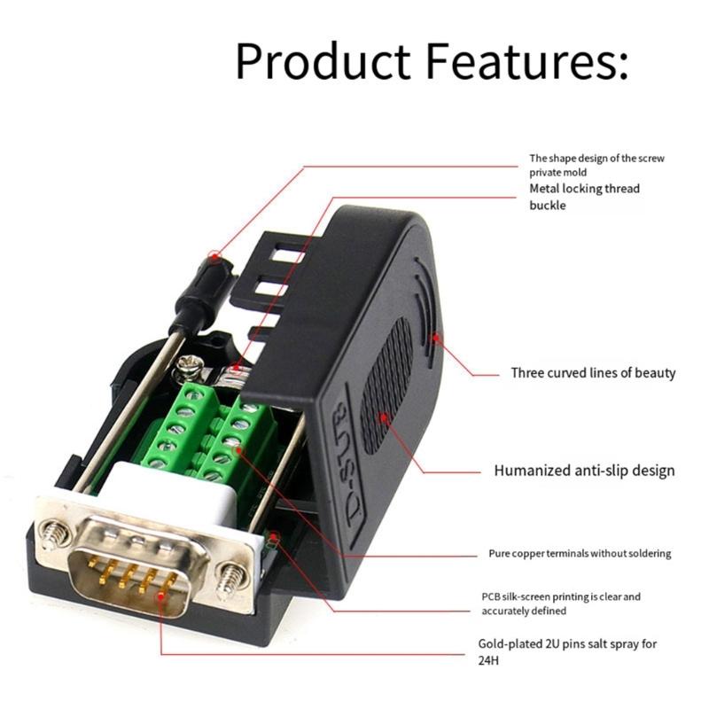 2pcs DB9pin Serial Port Terminal Adapters 9Pin Male and Female Solderless Industrial Contacts Connectors