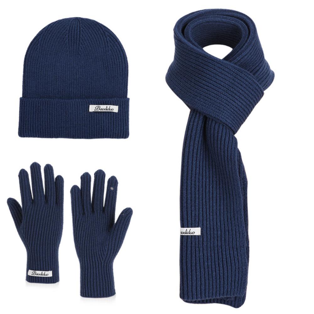 Solid Color Hat Scarf Gloves Set Warm Winter Beanie Hat Neck Protector Thermal Knit Cap  Skiing