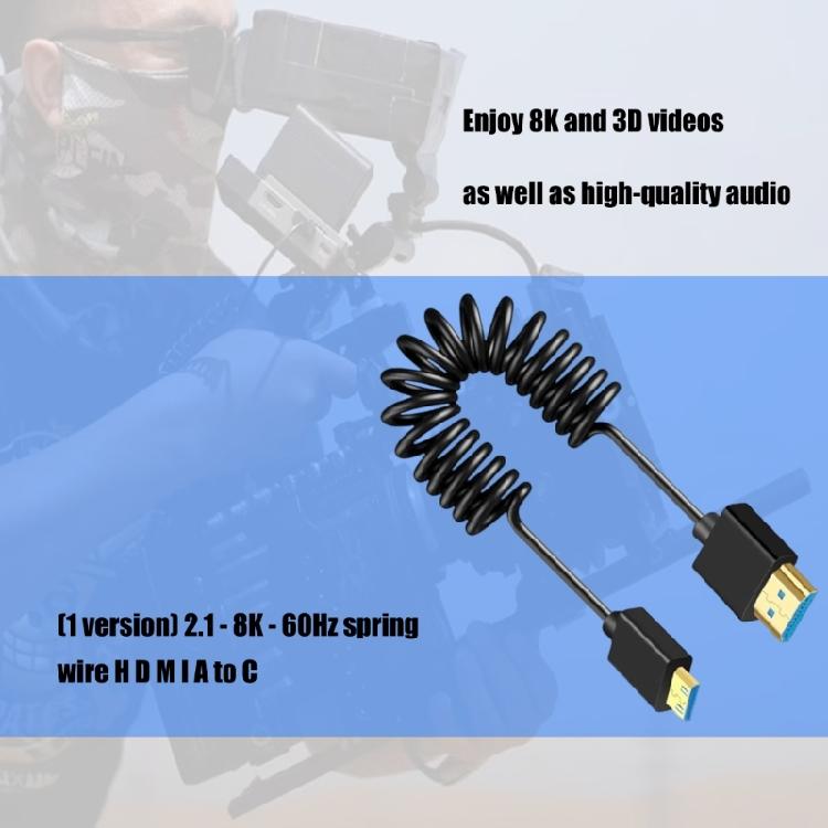 Spring Coiled Wire UHD2.1 Cable Supports 8K@60Hz Resolution 24K Gold Plated Interfaces for Video Devices