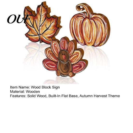 Thanksgiving Party Decor Accessories 3Pcs Wooden Block Signs, Fall Pumpkin Turkey Maple Leaf Tabletop Centerpiece for Dining Table Decor, Farmhouse