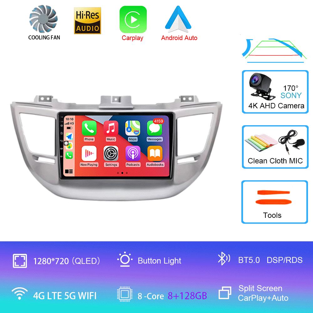 Автомагнитола Android 14 Carplay Для Hyundai Tucson IX35 3 2015 2016 2017 2018 2Din Мультимедийный Видеоплеер Навигация GPS Головное Устройство