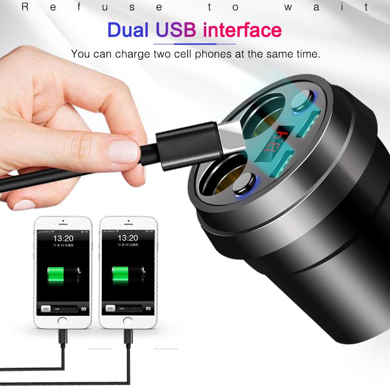 Автомобильное зарядное устройство Dual USB DC/5V 3.1A Адаптер питания для чашки Разветвитель прикуривателя Зарядное устройство для мобильного телефона со светодиодным дисплеем напряжения