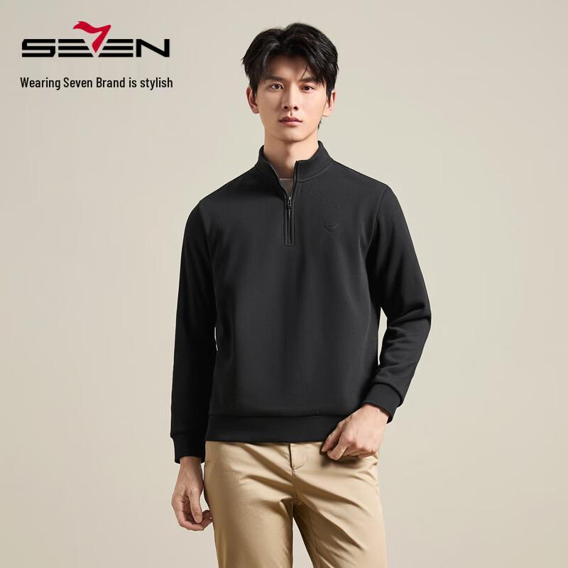 SEVEN Men's Winter Thermal Stand Collar Pullover Sweatshirt