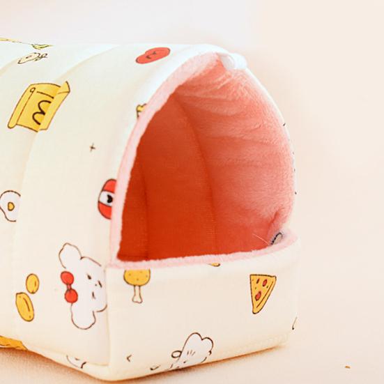 Thickened Quilted Warm Shelter Hamster Bed, Cartoon Print Cozy Hideout, Winter Cave Comfortable Hideaway for Hamsters Small Animal Cage Accessories