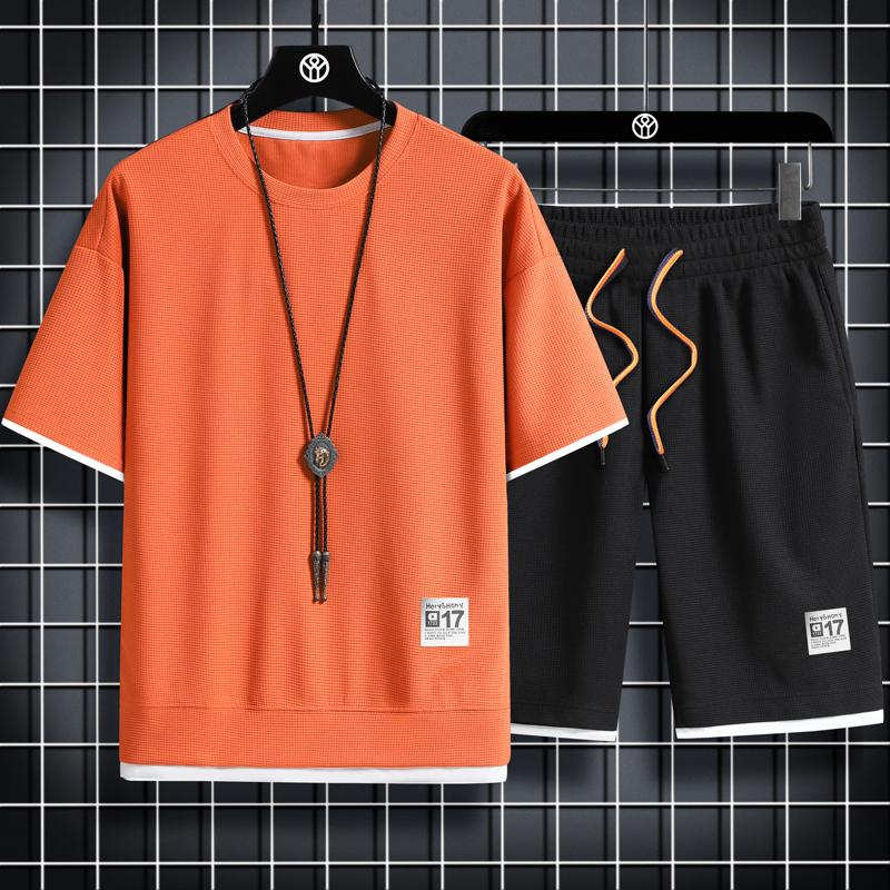 Летний мужской комплект из льняной ткани, однотонная футболка и шорты, комплект из двух предметов, мужской спортивный костюм, модный дышащий спортивный костюм