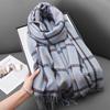 High Looking Imitation Cashmere Retro Hoop Yarn Plaid Scarf for Women Autumn and Winter Fashion Warm Tassel Shawl Scarf