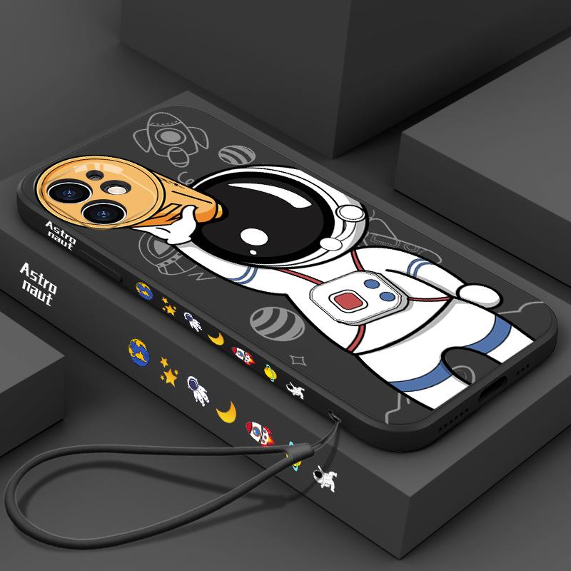 Для iPhone 16 Pro 15 14 Pro Max 13 12 Pro Max 12 11 XR XS 8 7 Astronaut Lanyard силиконовый мягкий чехол