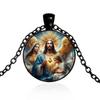 Jesus Saint Mary Necklace Pendant, Holy Guardian, Christian Jesus Glass Pendant Necklace Accessory