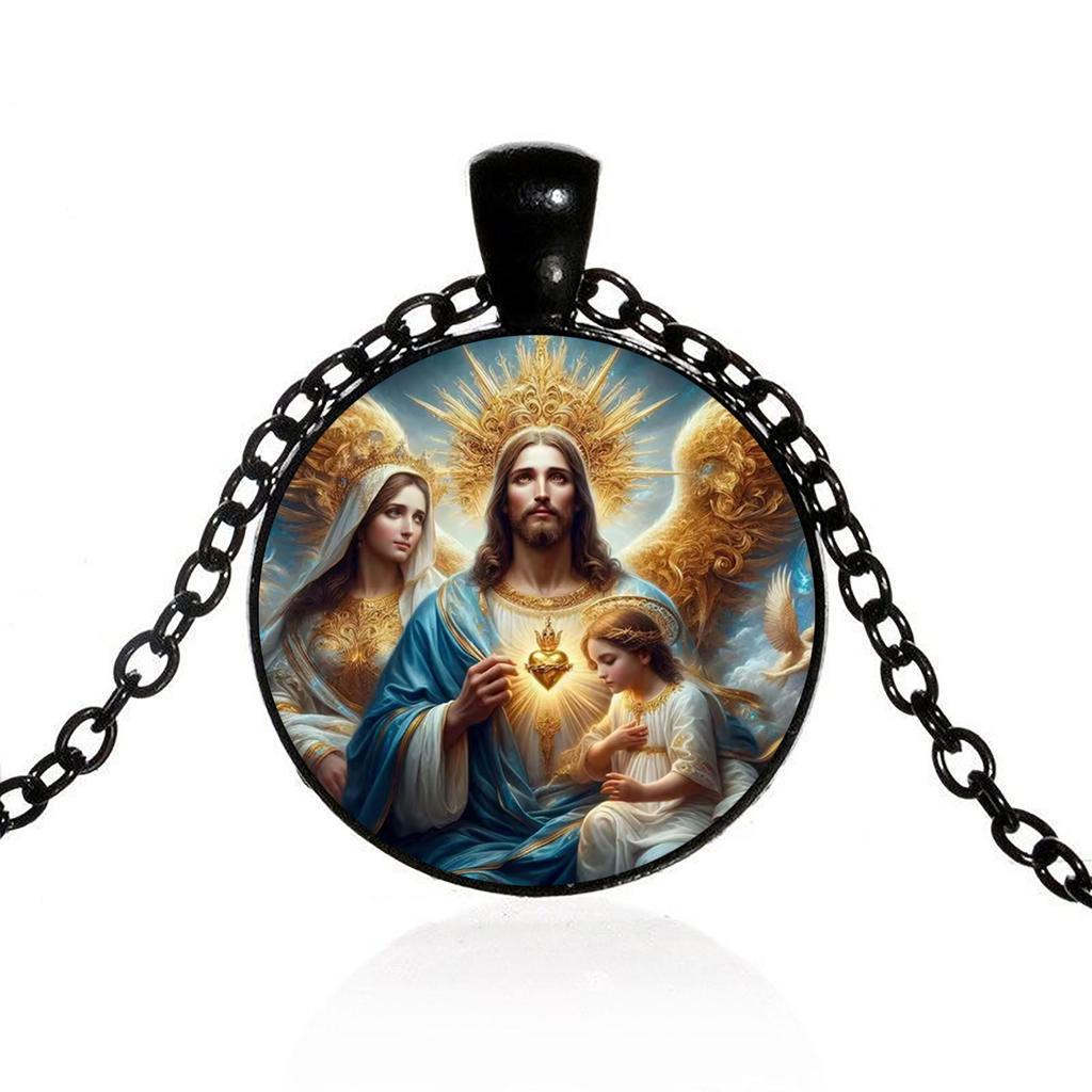 Jesus Saint Mary Necklace Pendant, Holy Guardian, Christian Jesus Glass Pendant Necklace Accessory