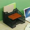 Letter Tray Organizer Desk Mesh File Organizer with 3 Paper Tray And 2 Vertical Upright Section Metal File Folder Sorter for Office Supplies