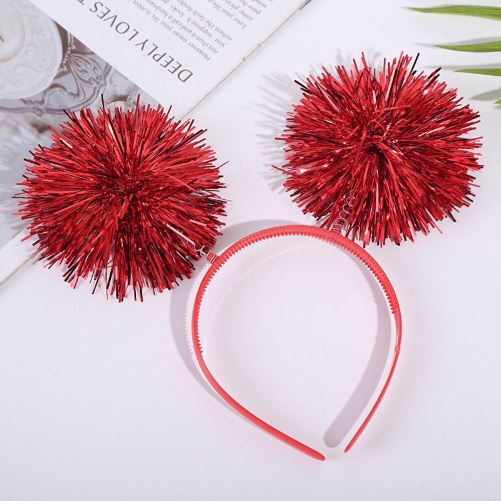 Милая повязка на голову с помпоном, блестящая повязка на голову с мишурой для женщин и девочек, розовая