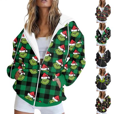 Женская модная повседневная толстовка с принтом, осенне-зимняя куртка-кардиган с длинными рукавами и карманами, куртка с капюшоном на молнии, пальто