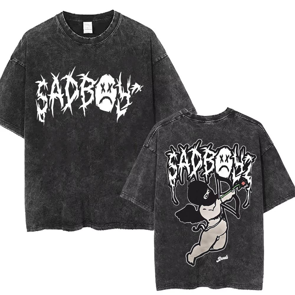 Singer Junior H Sad Boyz Washed Vintage Tshirt Summer Men Women Casual Fashion Oversized TShirt Mens Hip Hop Aesthetic T Shirt
