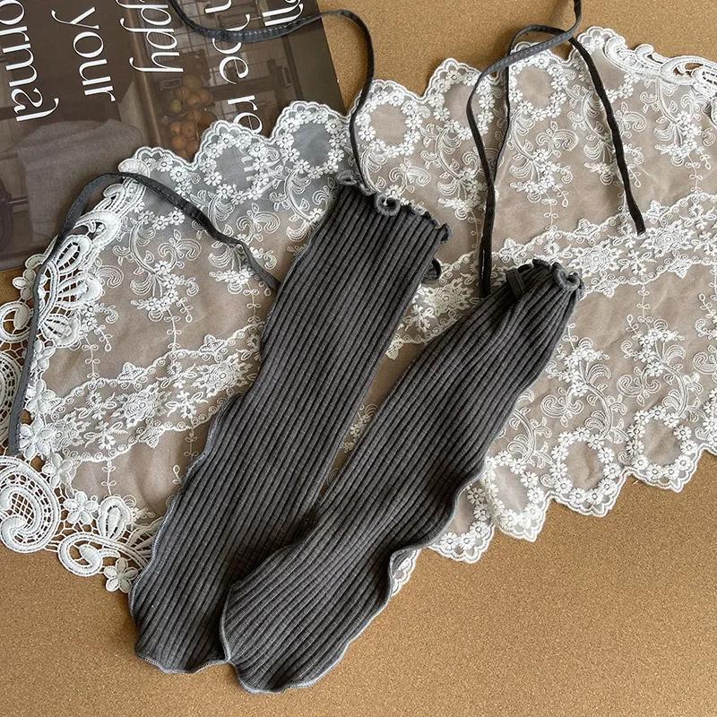 Носки Chic Simplicity Kids для девочек, корейская мода, однотонные носки с бантом и оборками, осенние мягкие хлопковые детские школьные носки