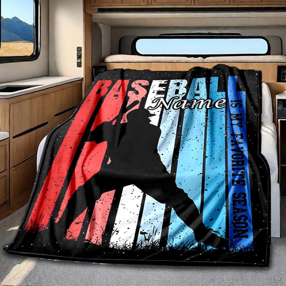 Baseball Season Poster Design With Player Silhouette Blanketcustomize Your Name Lightweight Comfortable And Stylish Blanket For Travel Bed Home Chair