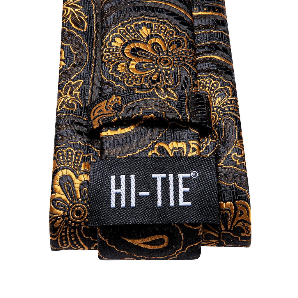 Hi-Tie Темно-золотой мужской шелковый галстук с жаккардовым узором пейсли, классический галстук, запонки, носовой платок