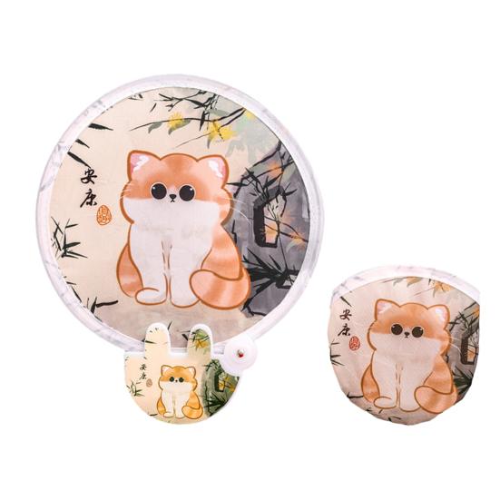 Складной круглый веер с рисунком из мультфильма и отражателем для фотографий, портативный, легкий, карманного размера, для путешествий на природе, кемпинга, пикника, лета, ручной вентилятор