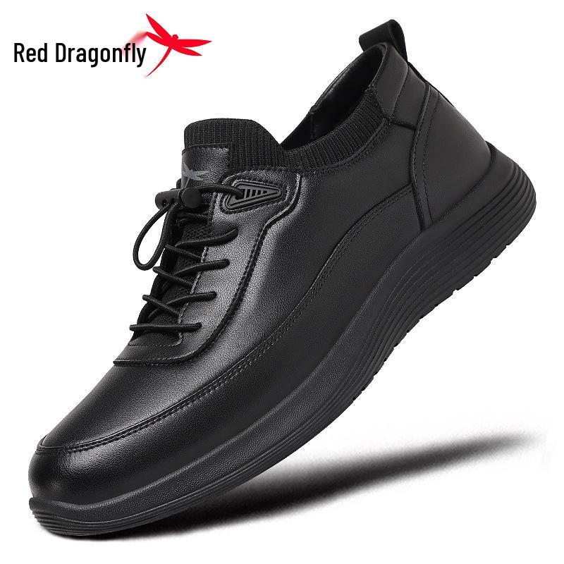 Мужские кожаные спортивные слипоны Red Dragonfly 2025 - Удобные, нескользящие, водонепроницаемые дорожные туфли черного цвета