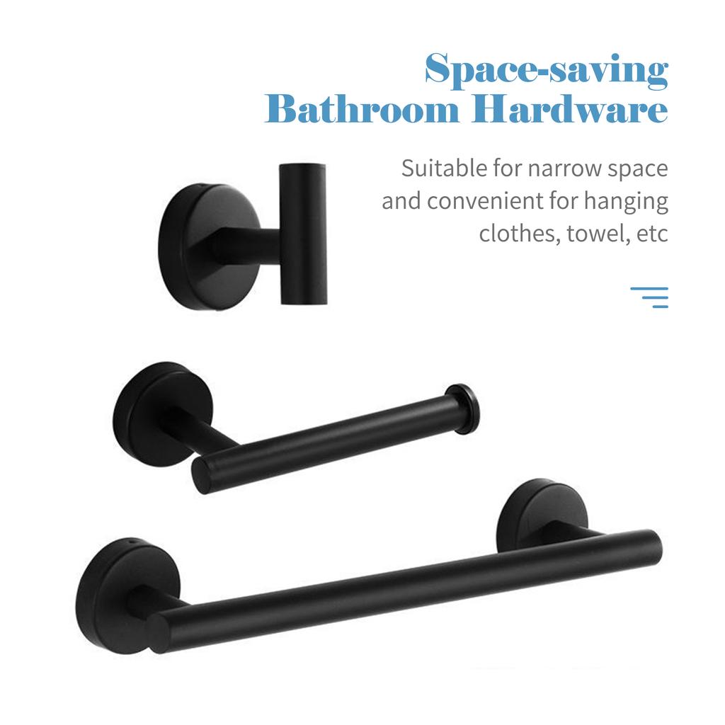3PCS Towel Bar Toilet Paper Holder Hook Set Stainless Steel Wall Mounted Drilling Towel Holder Toilet Paper Rack Hanging Hook