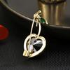 Female Fashion Blue Crystal Heart Brooches For Women Luxury Gold Color Alloy Zircon Plant Brooch Safety Pins
