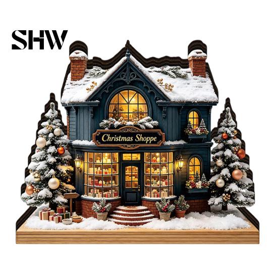 Durable Decorative Accents Christmas Glowing House Ornament, LED Wooden Tabletop Decor for DIY Craft Ornaments Holiday Village Display, Light Up Party
