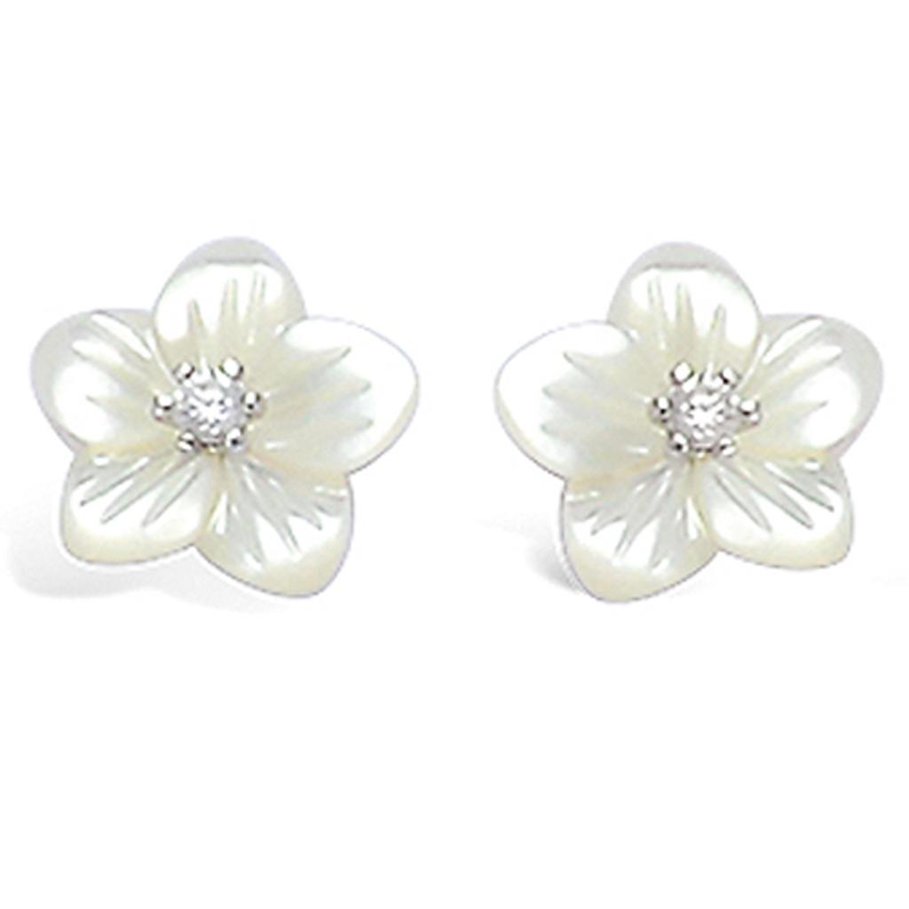 Les Trésors De Lily [L1820] - Silver Earrings 'Flower of Wisdom' White Mother-of-pearl Silver (rhodium-plated) - 9 Mm