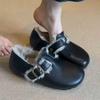 Retro Belt Buckle Polished Fluffy Shoes Women'S Autumn And Winter Lazy Comfortable One-Pedal Bag Head Large Size Cotton Shoes