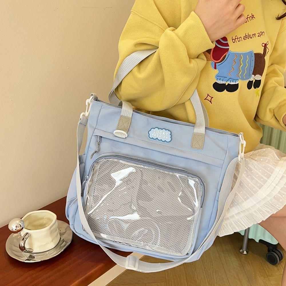 Large Capacity Itabag Zipper Canvas Shoulder Bag Portable Transparent Pocket Handbag  Women