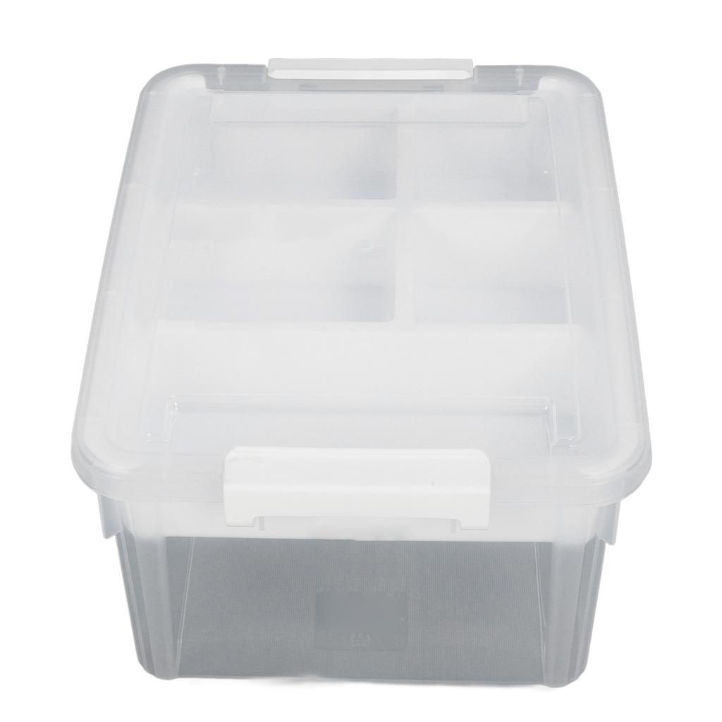 16L Plastic Storage Box Sturdy PP Clear Latching Box with Removable Tray for Toys Organization