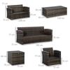 Outdoor Garden Rattan Set 6 Pieces Cushions Double Sofa 3-Seater Sofa 2 Armchairs 2 Side Tables Khaki