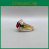 Elegant Handcrafted Gold Plated Adjustable Emerald And Ruby Ring For Women