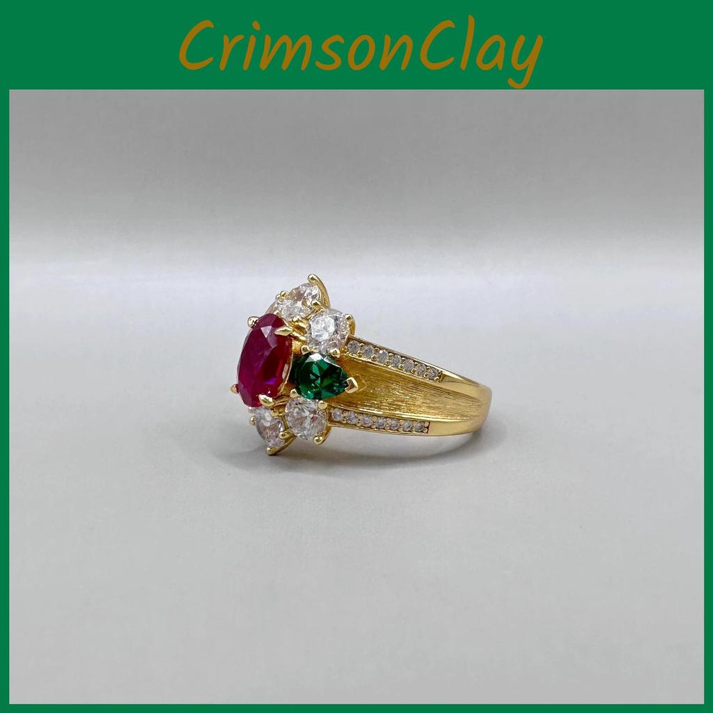 Elegant Handcrafted Gold Plated Adjustable Emerald And Ruby Ring For Women