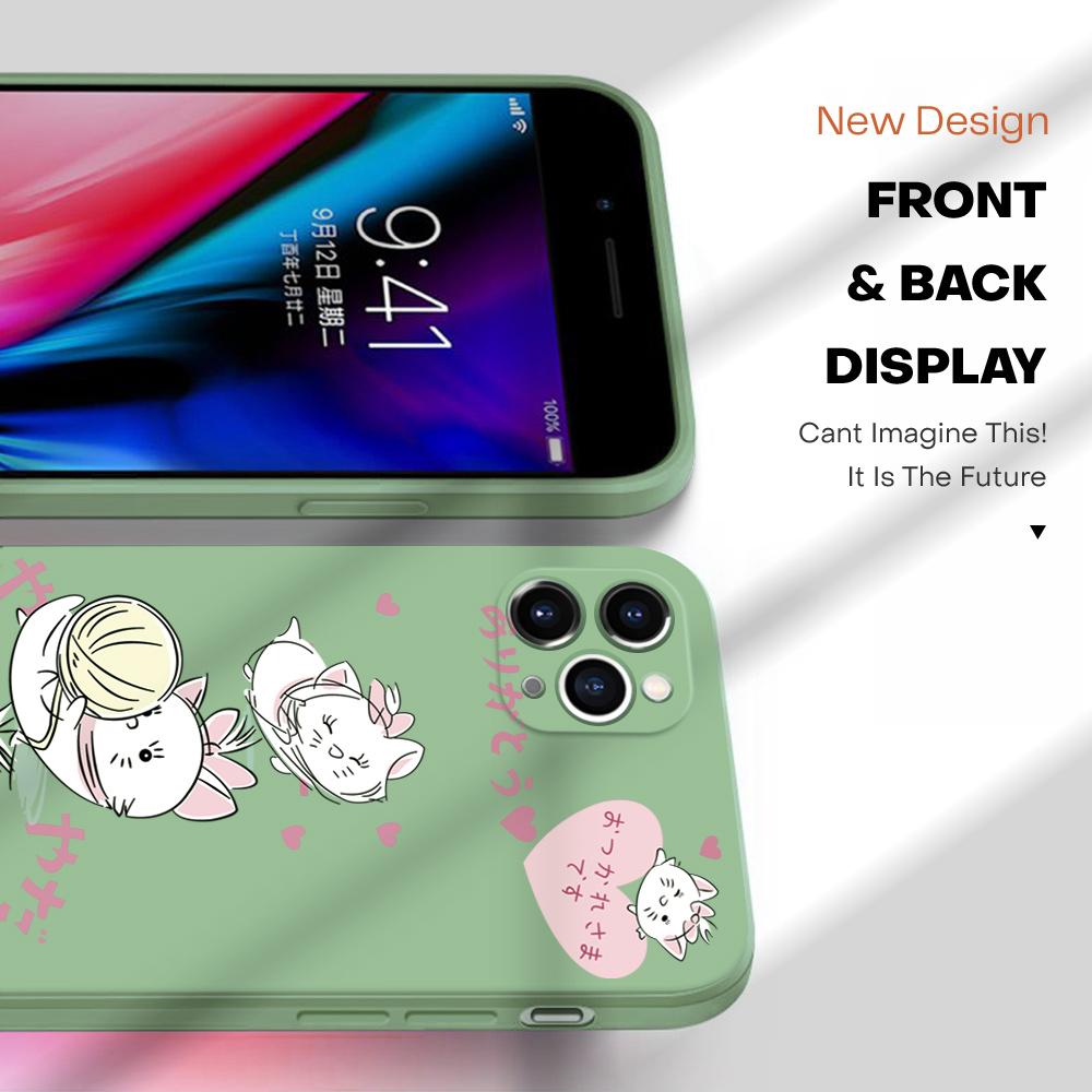 Милый чехол для телефона с милыми кошками для iPhone 15, 14, 13, 12, 11, Samsung Galaxy S23 S22 A52 A52S, мягкие квадратные жидкие силиконовые чехлы с полной защитой