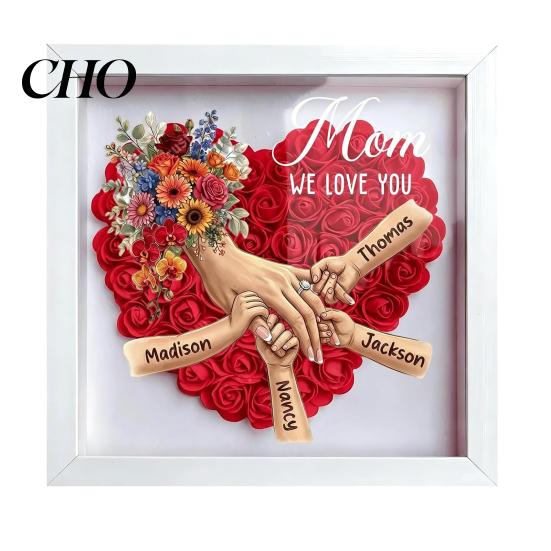 Dustproof Shadow Box Personalized Mommy I Love You Flower Custom Names Holding Hands Frame Gifts for Mom Grandma from Daughter or Son on Mother's Day