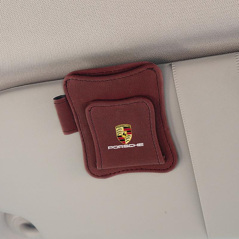 AABJ1 Car Suede Sun Visor Glasses Clip Sunglasses Storage Box For Porsche Cayenne Panamera Macan 911 718 Taycan Boxster Cayman 918