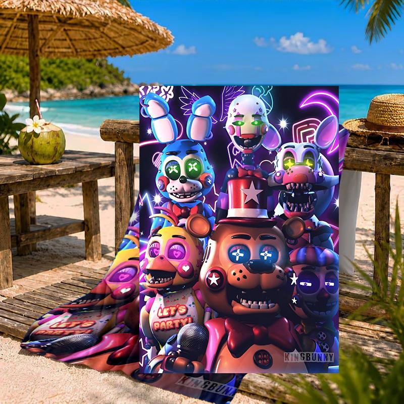 Fnaf Ужасный Цирк Пляжное Полотенце из Микрофибры, Легкое и Быстросохнущее, для Летних Путешествий, Бассейна, Подарок на День Рождения