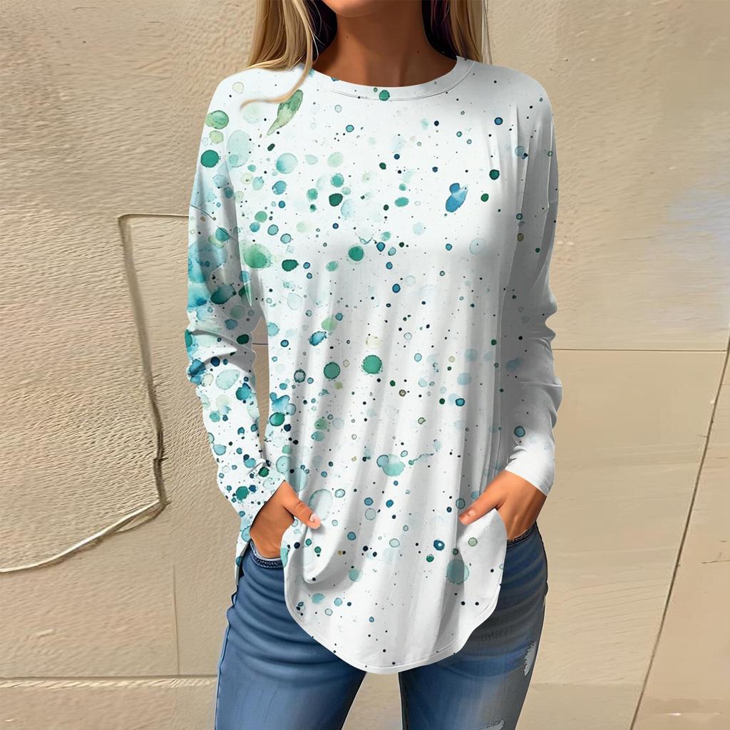 Women's Fashion Long Sleeve Round Neck Vintage Irregular Pullover Top